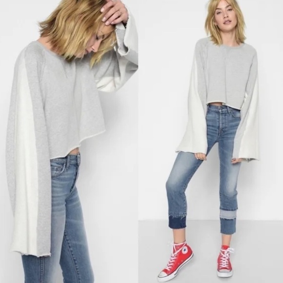 7 For All Mankind Flare Sleeve Crop Sweatshirt - Picture 1 of 12